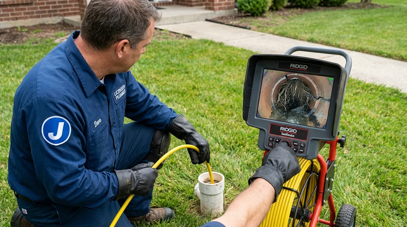 Sewer camera inspection being performed by Johns Plumbing LLC in Baraga